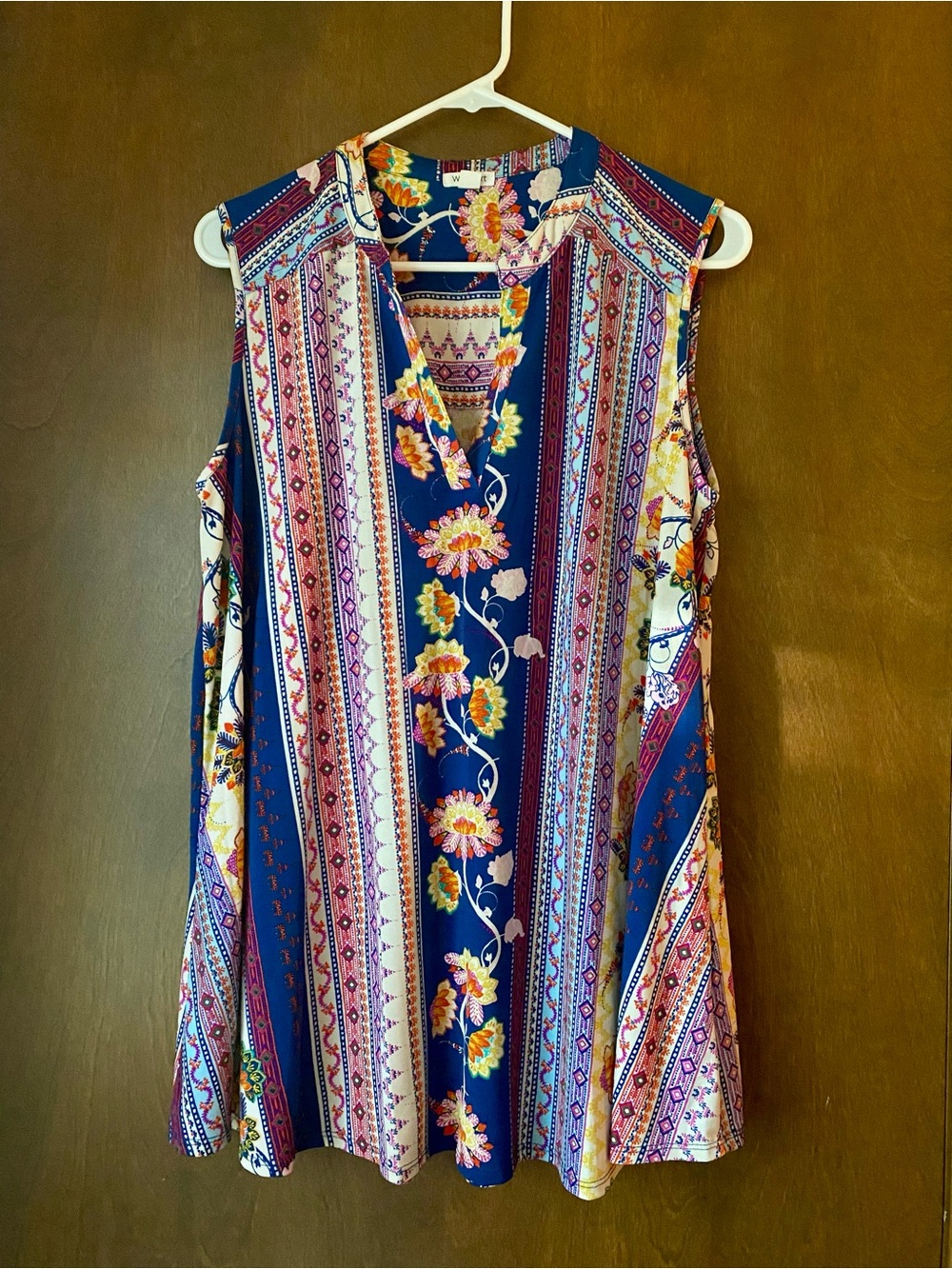 Sleeveless Navy Floral Boho Stripe V-Neck Top XL
